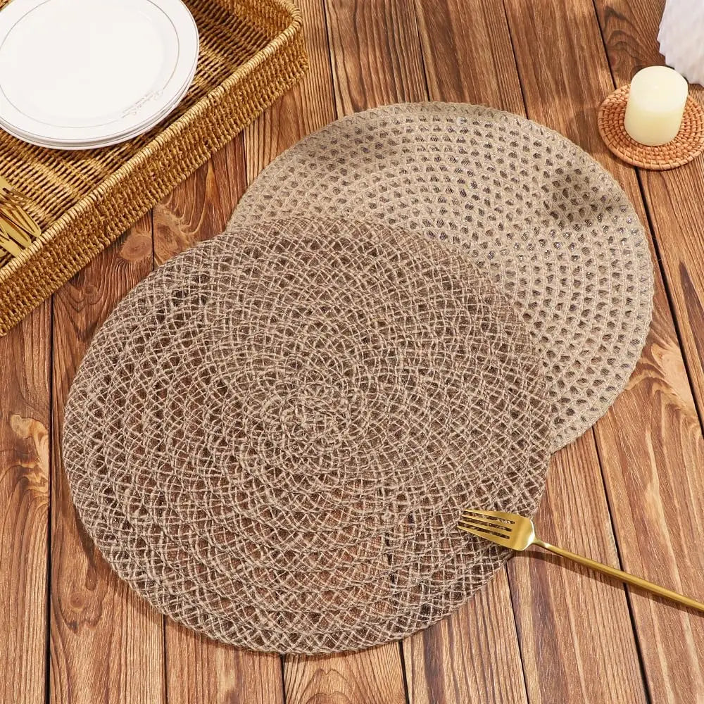 serviettes table rustiques lin beige clair motif géométrique naturel 38cm