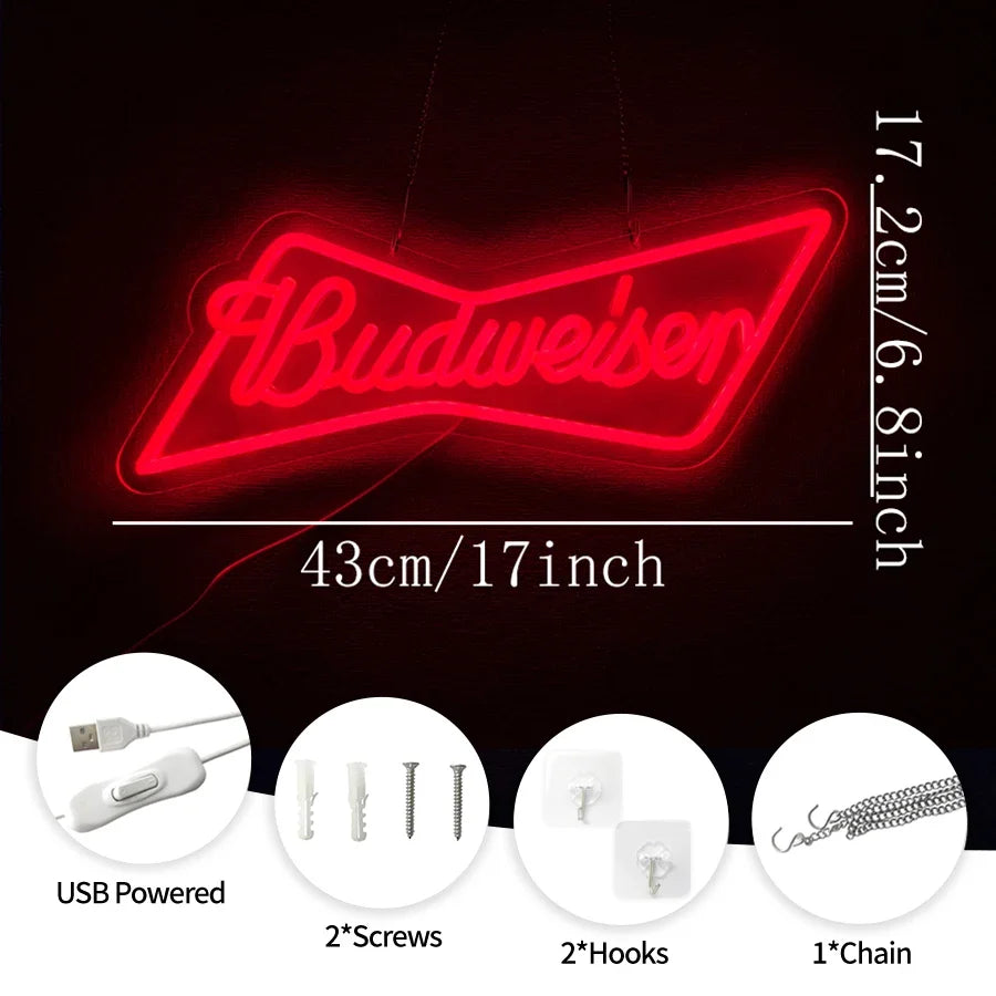 enseigne lumineuse néon logo budweiser grenouille couleur rouge bleu jaune vert fixations câble usb