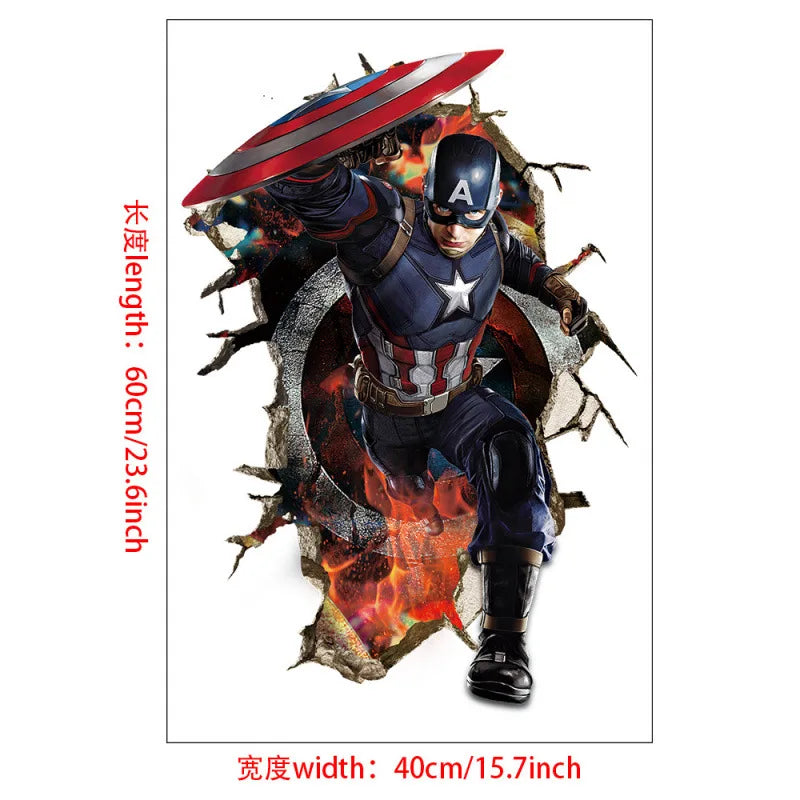 sticker mural 3d super héros hulk iron man captain america thor rouge bleu vert
