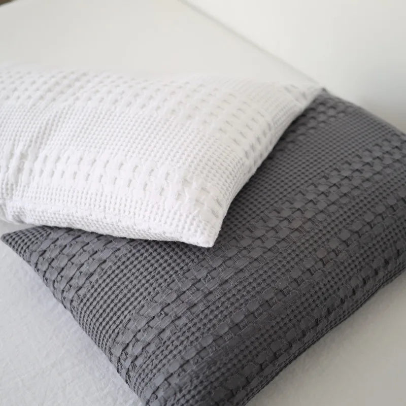 couverture coton points solide été portable maison pique nique voyage militaire blanc gris beige