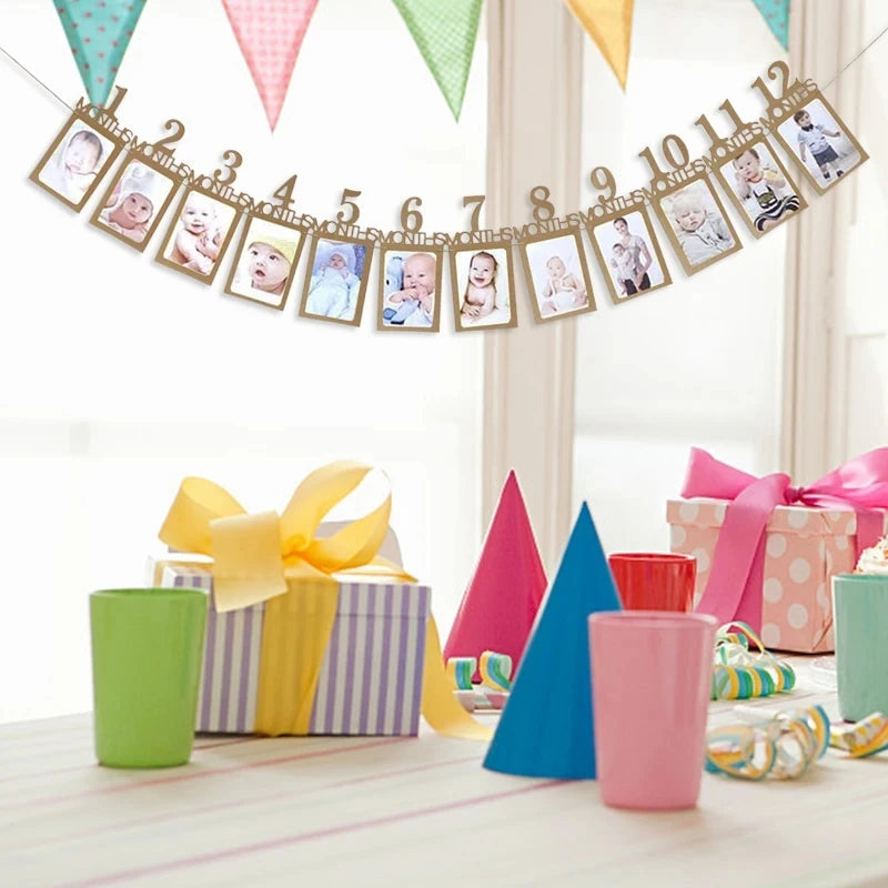cadre photo mural bois naturel minimaliste clips texte anniversaire one month two months deco
