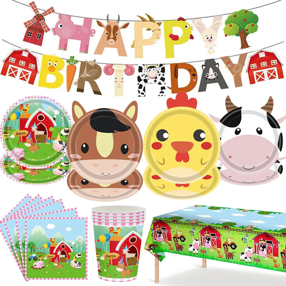 vaisselle jetable animaux ferme assiettes gobelets serviettes papier décorations anniversaire fête enfant multicolore