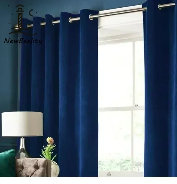 rideau velours bleu marine moderne grommets opaque polyester uni chambre salon