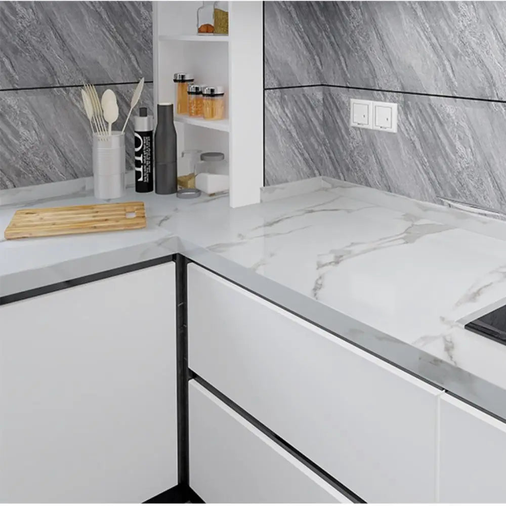 papier autocollant décoratif marbré moderne blanc gris noir résistant l'eau meubles chambre DIY