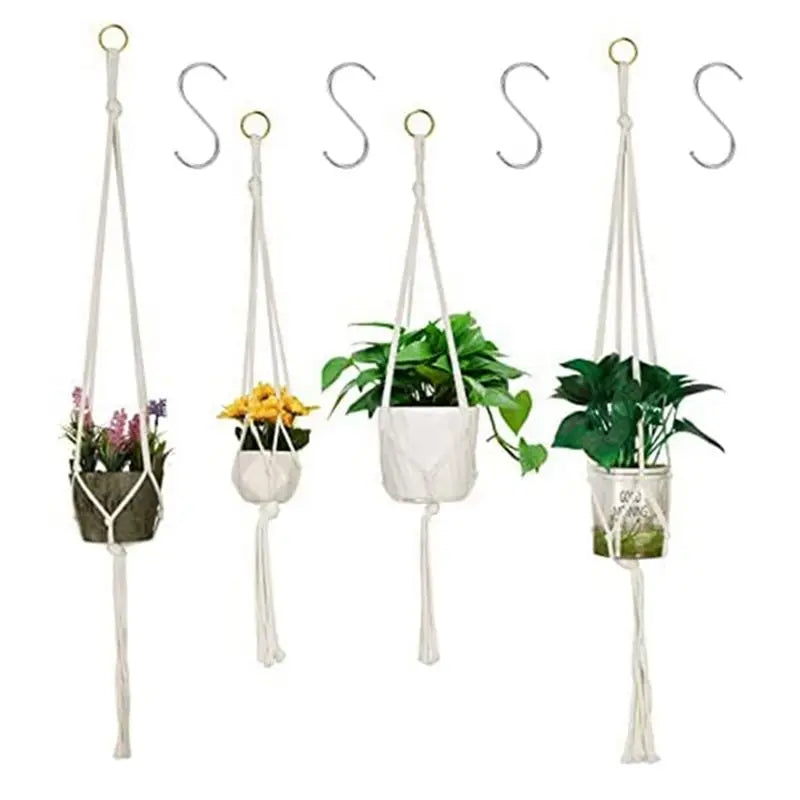 suspensions plantes tissage macramé pots géométriques bohèmes fleurs succulentes verte blanc crème