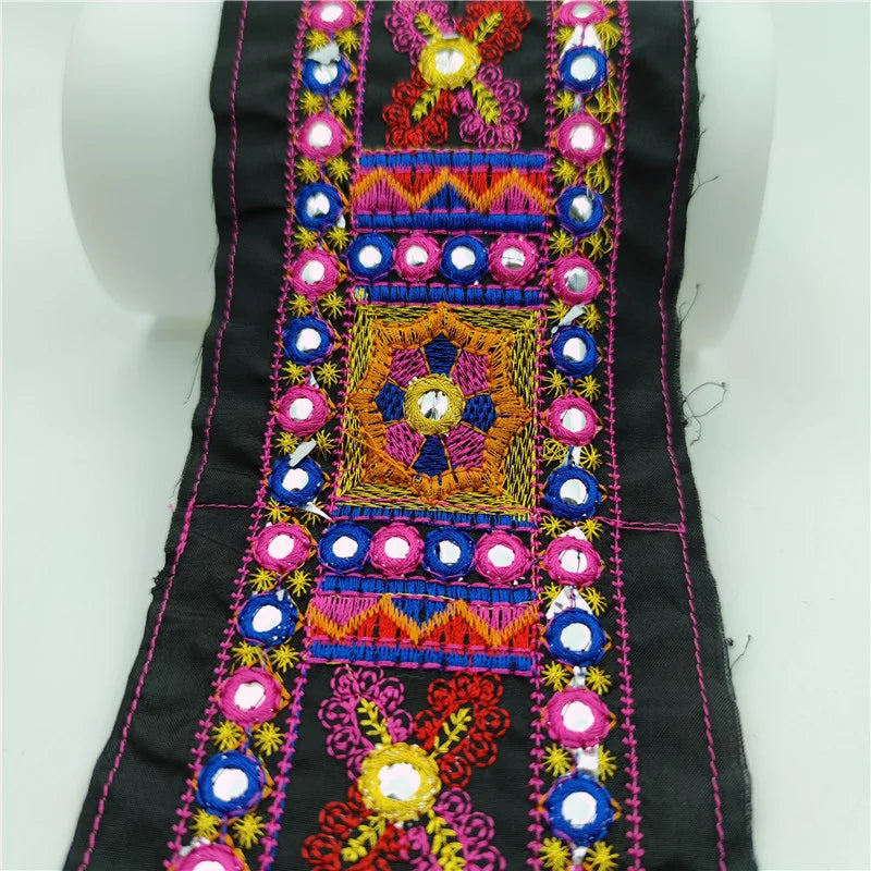 ruban décoratif brodé sequins noir rose ethnique traditionnel mariageOpaque broderie polyester
