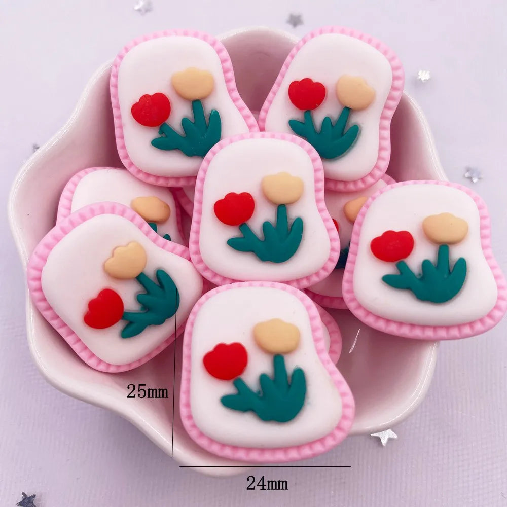 peinture résine kawaii biscuits décorés fleurs stylisées couleurs vives décorative enfantine bricolage scrapbooking