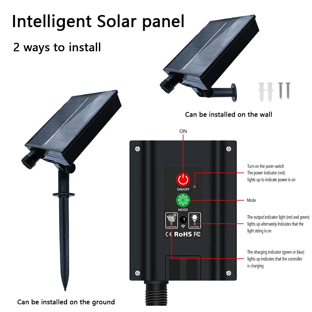 ruban led solaire multicolore modes télécommande moderne décoration extérieure ip67 10mètres
