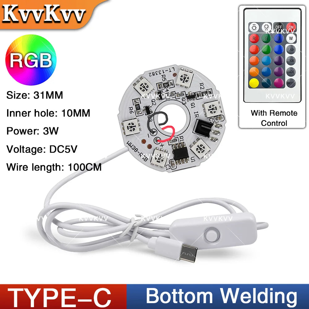 module lumineux led blanc circulaire facial welding câble usb type tactile 3w 5v