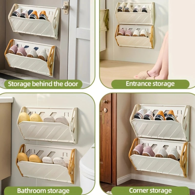 étagère pliable murale rangement chaussures moderne blanc jaune structure géométrique fixations poignées