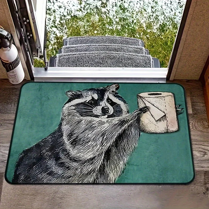 tapis sol vert noir blanc raton laveur papier toilette imperméable résistant extérieur moderne graphique