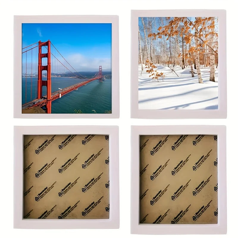 cadre photo carré blanc moderne minimaliste support inclinable triangles arrière photos incluses