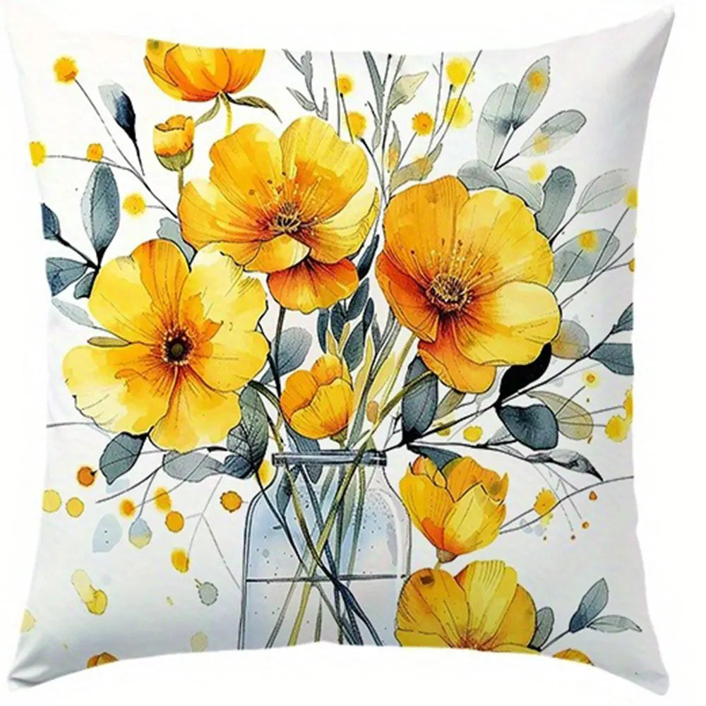 housse coussin polyester motif fleurs textes sweet moderne blanc jaune chambre salon voiture 40x40cm