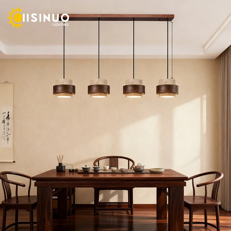 Suspension lumineuse pierre bois texture naturelle moderne salon chambre restaurant