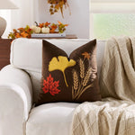 housse coussin décorative motif feuilles automne champignons moderne salon maison intérieur