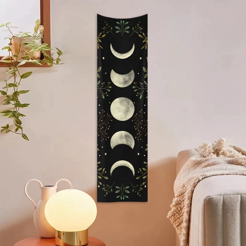 tapisserie murale moderne lunes phases motifs floraux champignons abstraits noir blanc vert rose jaune