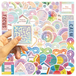 stickers adhésifs apaisants calmes textes circulaires modernes rose bleu vert jaune blanc trace labyrinthe