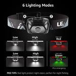 lampe frontale rechargeable led noir rouge verte pêche camouflage élastique usb recharge bandeau elastics