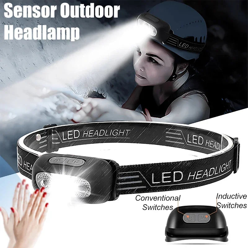 lampe frontale led noire texturée moderne rechargeable clip hiking camping búsqueda
