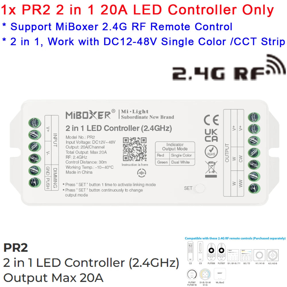 contrôleur led zigbee 3.0 wifi rgb rgbw rgb+cct 20a max charge moderne blanc