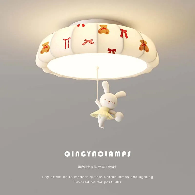 lampe moderne enfantine nuages ours rubans lapin blanc bleu rouge beige