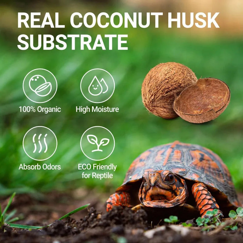 substrat coco copeaux terrarium reptiles tortues gecko serpent grenouille naturel animal camouflage jardinage biotope