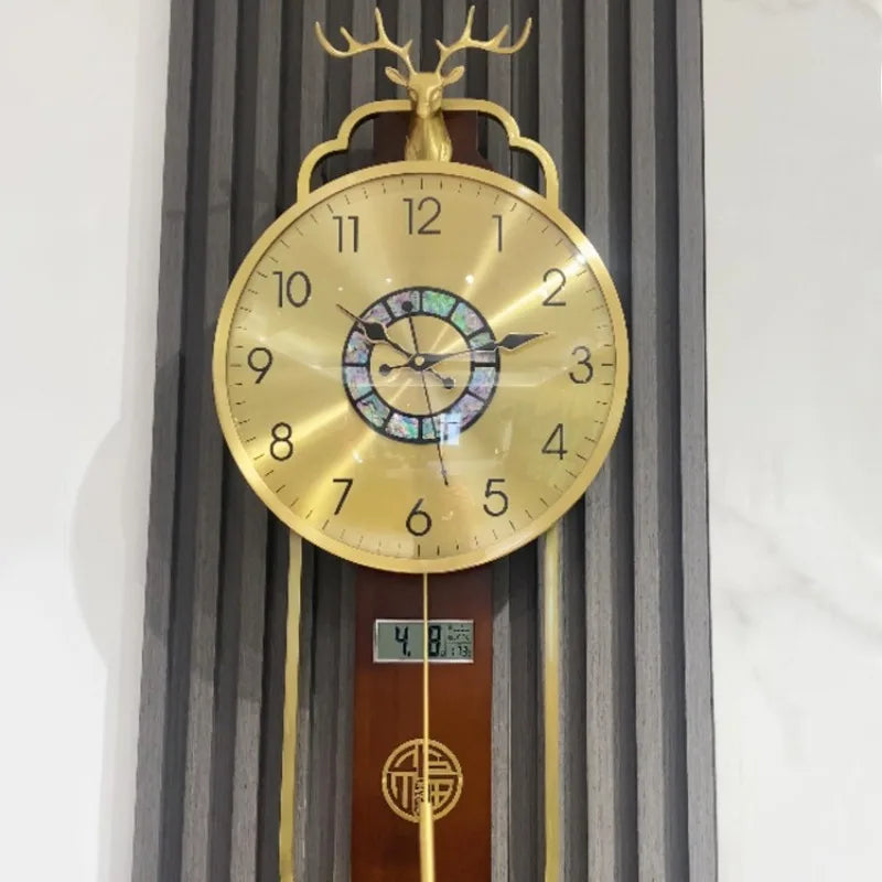 horloge murale or bois motif géométrique aiguille digitale classique fixation
