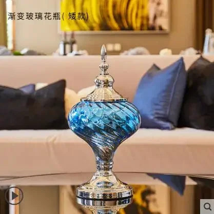 vase verre bleu tourbillon moderne décoration intérieure élégante transparent ornement floral