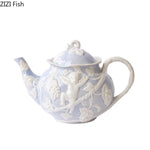 tasse céramique porcelaine ange feuilles rose blanc classique théière soucoupe couvercle