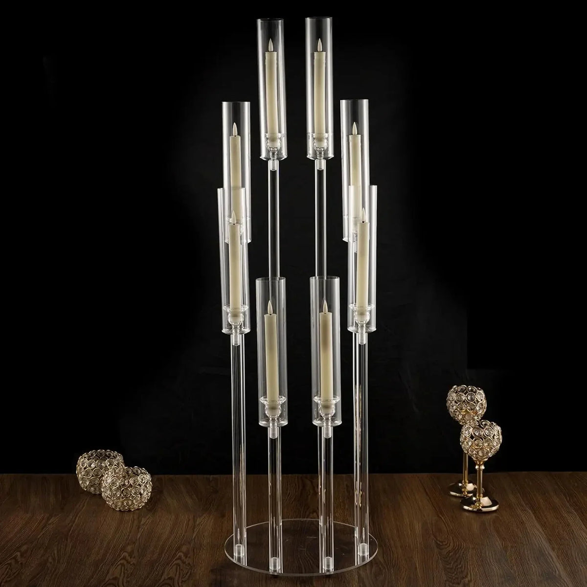 support bougies moderne transparent 98cm hauteur mariage led chandelles sac transport couteau précision