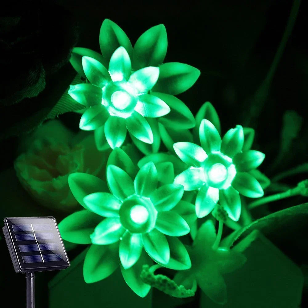 guirlande lumineuse solaire violet blanc fleurs stylisées moderne piquet ajustableextérieur décoration vacances led ip65