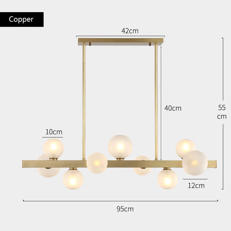 suspension lumineuse moderne boules translucides or blanc ampoules led 12 têtes cuivre