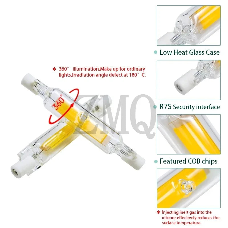 ampoule led r7s haute puissance blanc chaud tube verre projecteur intérieur moderne 220v