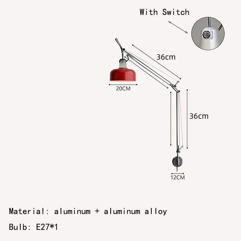 lampe murale moderne rouge deco chambre salon éclairage quotidien articulée métal fixée mur