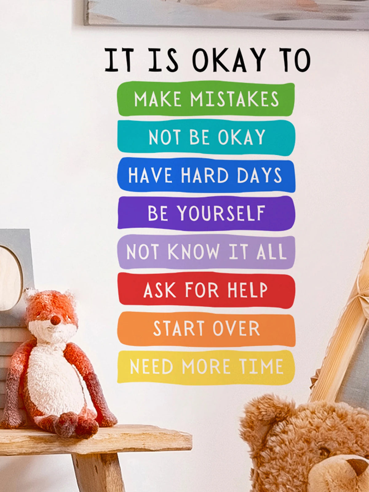 autocollant mural minimaliste texte coloré vert bleu violet rose rouge orange jaune chambre enfant