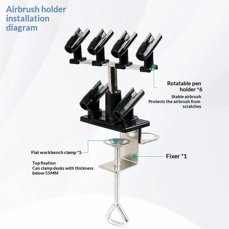 support airbrush six positions noir métal brillant clamp vis utilitaire bricolage maison
