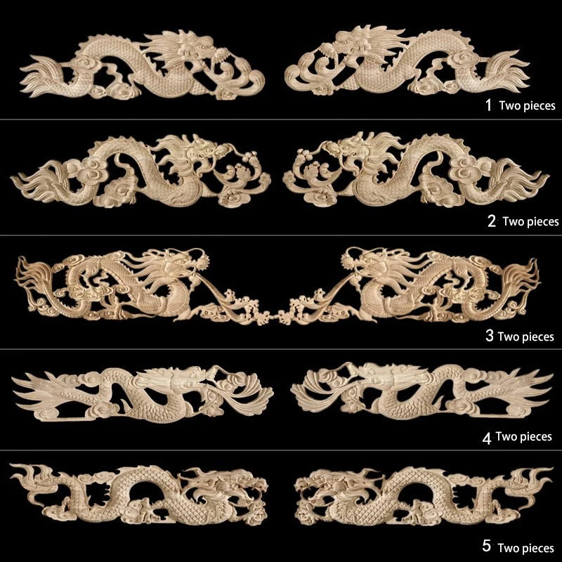 sculpture bois dragon relief artisanal traditionnel ornement fleur détails vintage décoration intérieure noël beigeclair