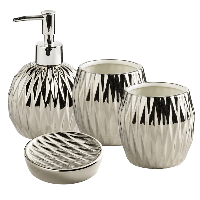 ensemble bain moderne or noir blanc distributeur savon tasse plateau élégant