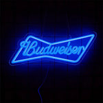 enseigne lumineuse néon logo budweiser grenouille couleur rouge bleu jaune vert fixations câble usb