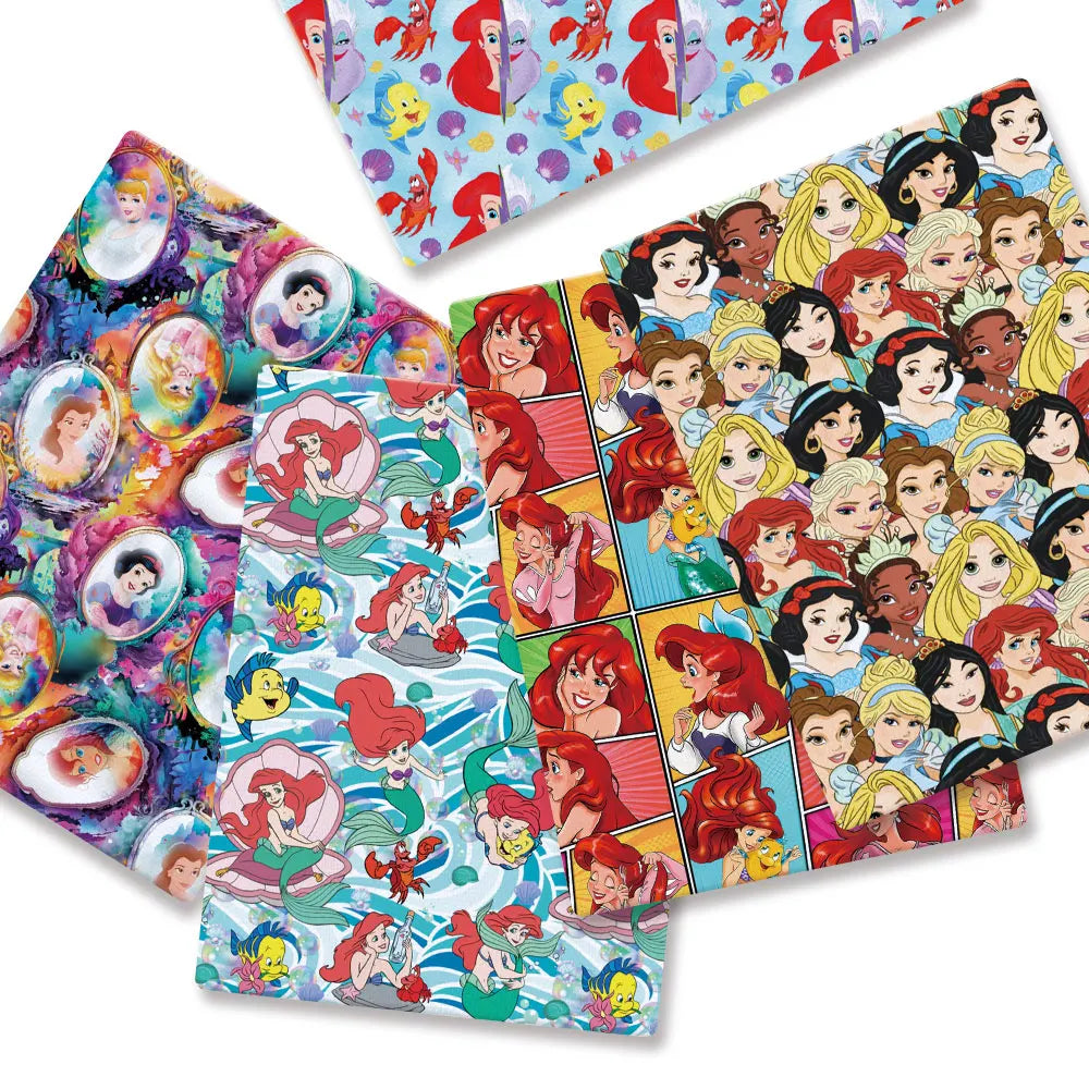tissu patchwork disney aurora ariel cendrillon mickey bleu vert rose blanc coton 140x50cm