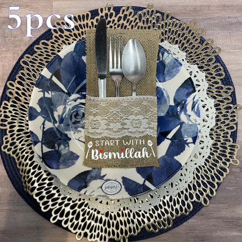 anneaux serviette or argent lettres stylisées moderne élégants ramadan eid décoration table İslam festive