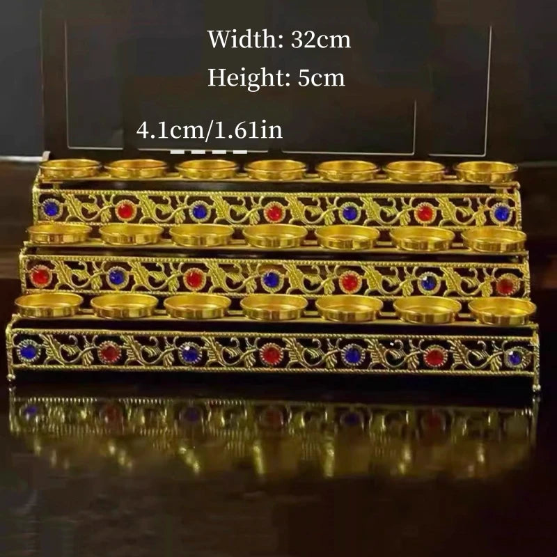support bougies doré orné pierres semi précieuses motifs floraux artisanal traditionnel bouddhiste cologne française