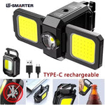 lampe torche rechargeable moderne compact noir bleu jaune texturée interrupteur tactile charge Type clips