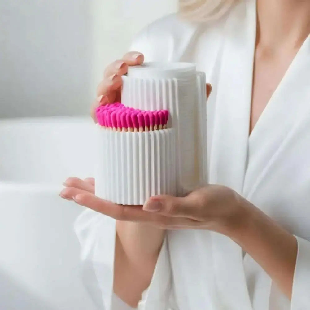organisateur maquillage pot blanc rayures moderne brosse éponge coton scies serviettes