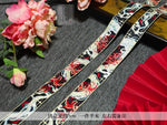 ruban décoratif artisanal dragon stylisé fleurs motifs floraux rouge noir blanc doré