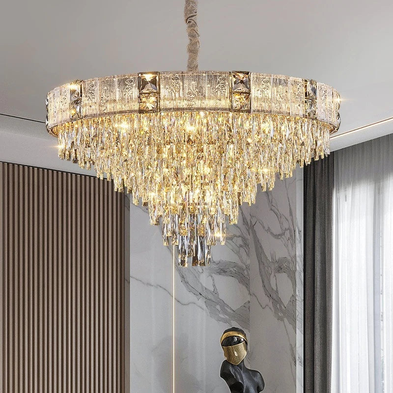 lustre cristal doré élégant luminaire suspendu classique strass salon cuisine hall d'hôtel luxe