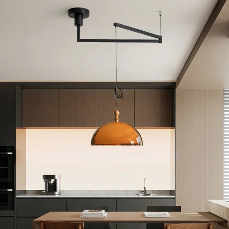 suspension lumineuse moderne orange noir acrylique mat pendentif tringle fixe flux luminescent 60 249v