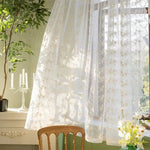 rideaux floral brodé blanc crème vintage bohème translucides chambre coucher