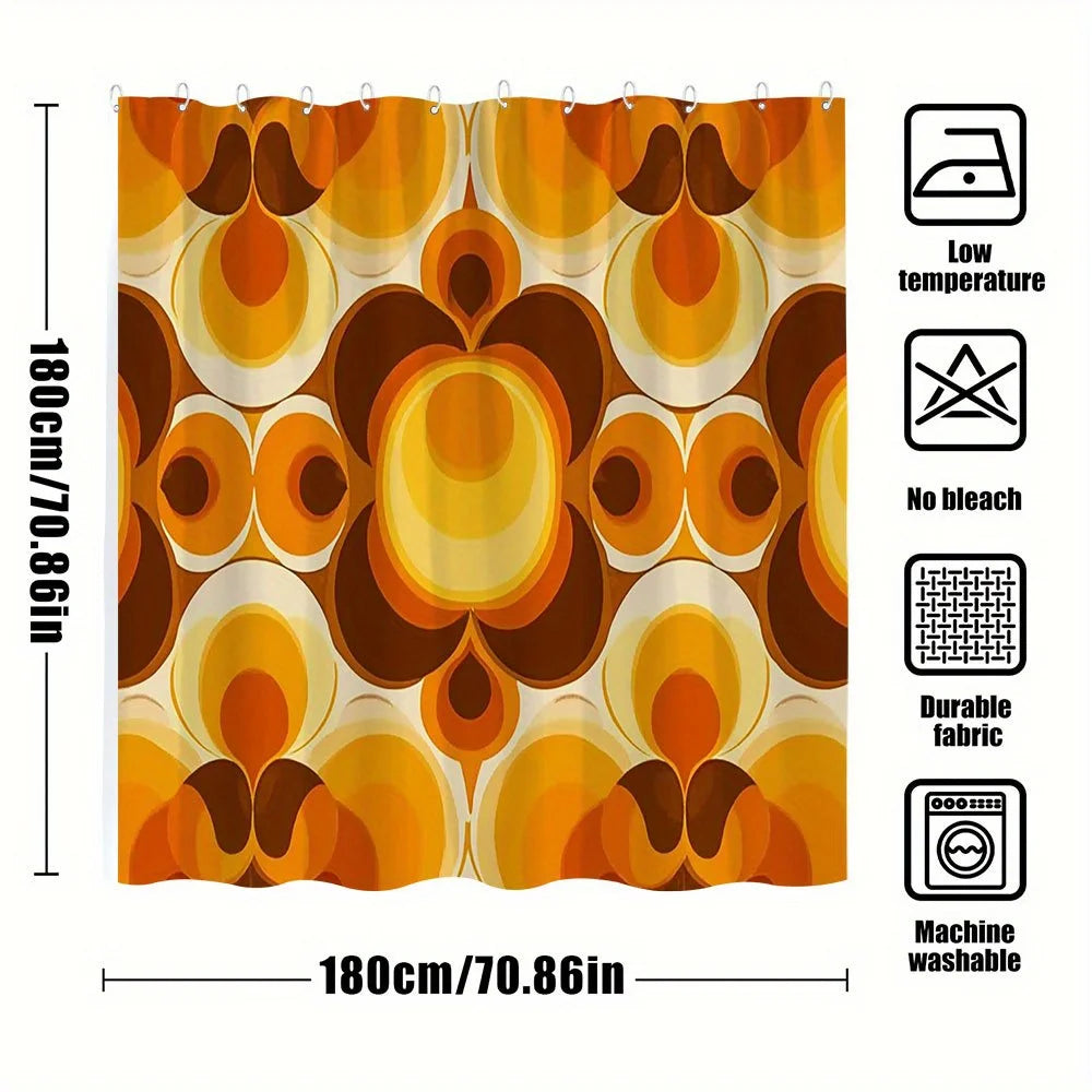 rideau douche vintage orange marron cercles concentriques geometrique polyester moderne
