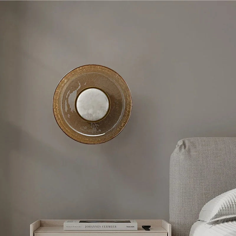 applique murale moderne verre craquelé bronze beige clair lumière filament